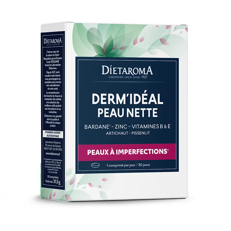 Dermidéal-Zinc et Bardane-Peau nette-30 comprimés-Dietaroma