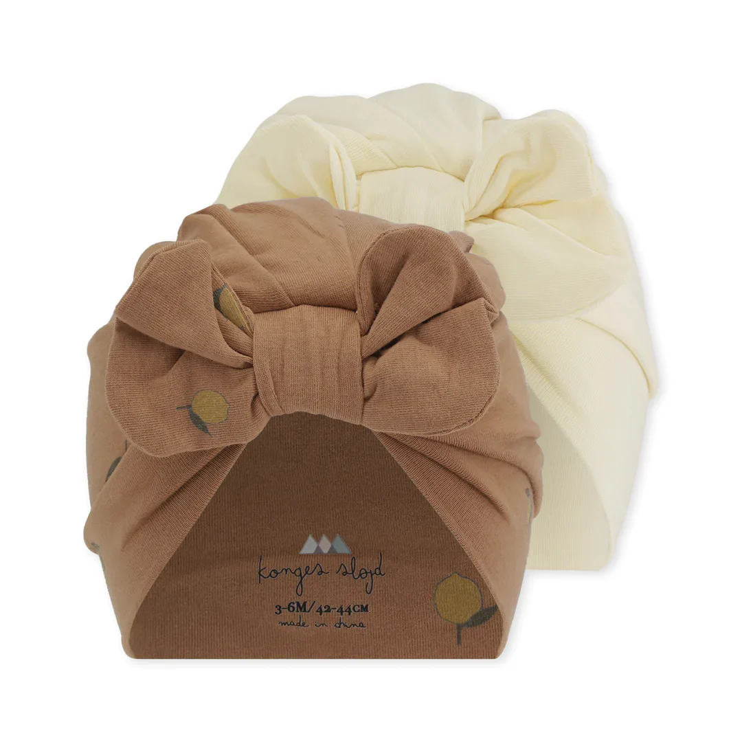 lot de 2 bonnets bambi gots basic - brown lemon/vanilla