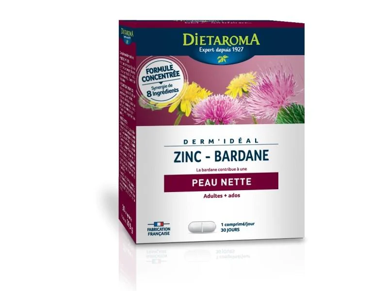 Dermidéal-Zinc et Bardane-Peau nette-30 comprimés-Dietaroma – Image 2